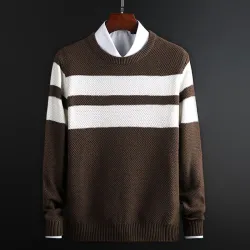 Klassischer Strickpullover mit Streifen - Kaschmir / Baumwolle