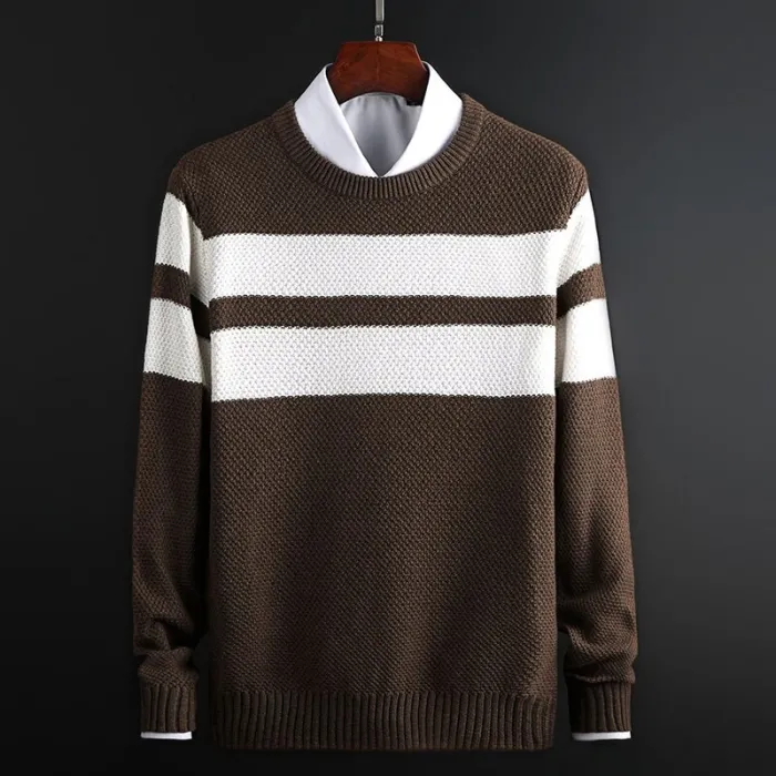 Klassischer Strickpullover mit Streifen - Kaschmir / Baumwolle