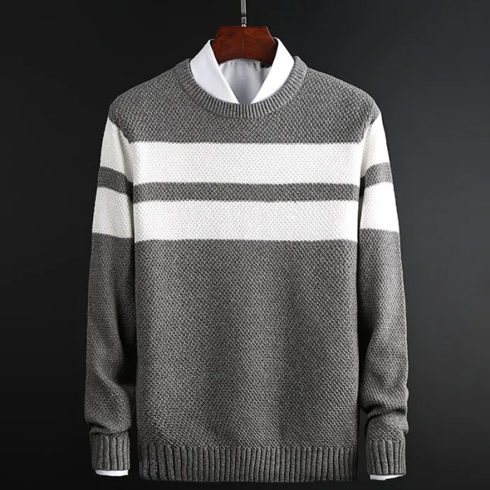Classic knitted sweater with stripes - cashmere / cotton