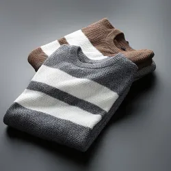 Klasyczny sweter z dzianiny w paski - kaszmir / bawełnaBluzy & Swetry