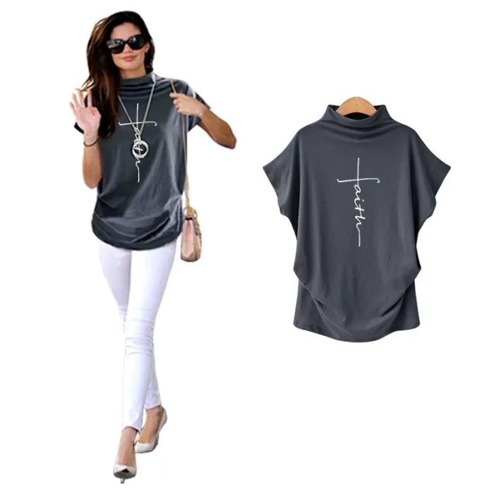 Kurzarm-T-Shirt - klassisches Top - Faith Cross bedruckt