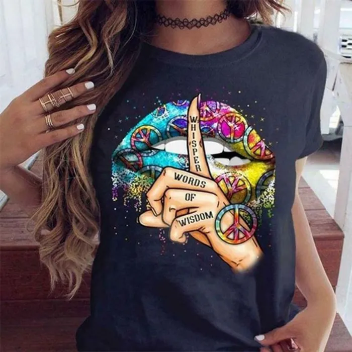 Lippen / Flüsterworte / Aquarellgrafik - trendiges Kurzarm-T-Shirt