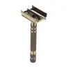 Manual razor - double-sided - long non-slip handle - quick blade replacement - brass