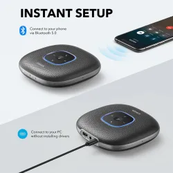 Anker PowerConf - zestaw głośnomówiący Bluetooth - głośnik konferencyjny - z 6 mikrofonami - odbiór głosu - czas połączenia 2...