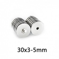 N35 - neodymium magneet - sterk rond verzonken - 30 * 3mm - met 5mm gatN35