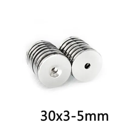 N35 - magnes neodymowy - mocny okrągły stożkowy - 30 * 3mm - z otworem 5mmN35
