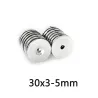 N35 - magnes neodymowy - mocny okrągły stożkowy - 30 * 3mm - z otworem 5mmN35