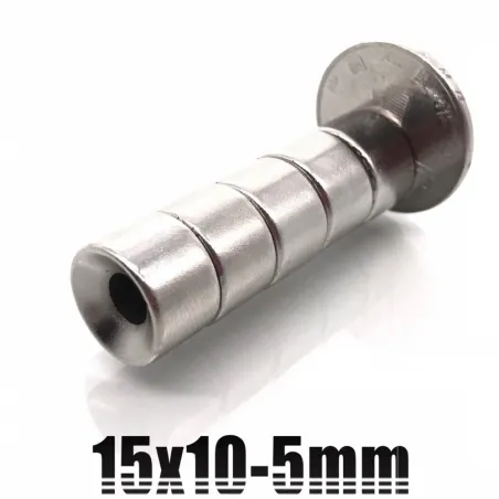N35 - magnes neodymowy - okrągła tarcza z łbem stożkowym - 15 * 10mm - z otworem 5mm - 10 sztukN35