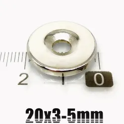 N35 - magnes neodymowy - okrągła tarcza z łbem stożkowym - 20 * 3mm - z otworem 5mmN35