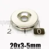 N35 - magnes neodymowy - okrągła tarcza z łbem stożkowym - 20 * 3mm - z otworem 5mmN35