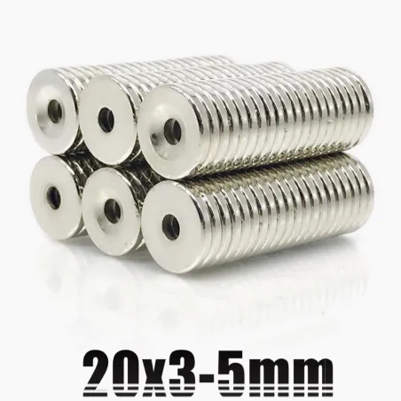 N35 - magnes neodymowy - okrągła tarcza z łbem stożkowym - 20 * 3mm - z otworem 5mmN35