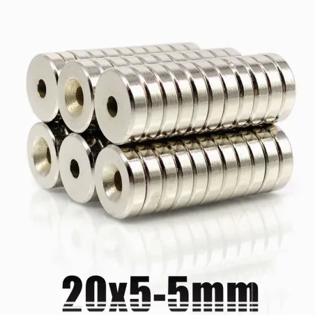 N35 - magnes neodymowy - okrągła tarcza z łbem stożkowym - 20 * 5mm - z otworem 5mmN35