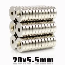 N35 - magnes neodymowy - okrągła tarcza z łbem stożkowym - 20 * 5mm - z otworem 5mmN35