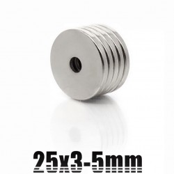 N35 - neodymium magneet - ronde verzonken schijf - 25 * 3mm - met 5mm gat - 5 stuksN35