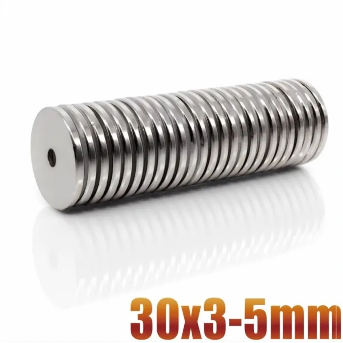 N35 - magnes neodymowy - okrągła tarcza z łbem stożkowym - 30 * 3mm - z otworem 5mmN35