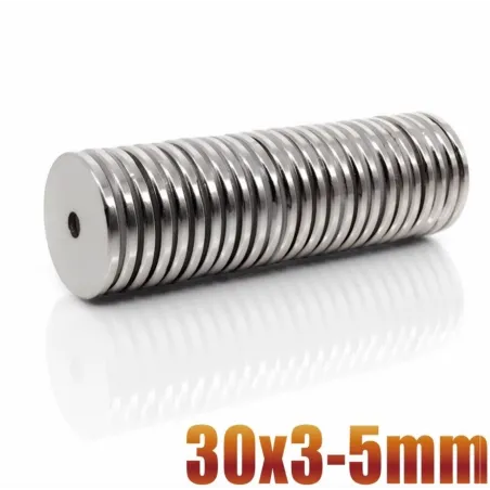 N35 - magnes neodymowy - okrągła tarcza z łbem stożkowym - 30 * 3mm - z otworem 5mmN35