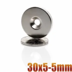 N35 - magnes neodymowy - okrągła tarcza z łbem stożkowym - 30 * 5mm - z otworem 5mmN35