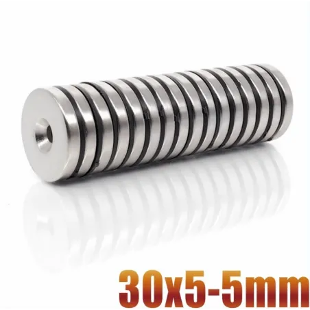N35 - magnes neodymowy - okrągła tarcza z łbem stożkowym - 30 * 5mm - z otworem 5mmN35