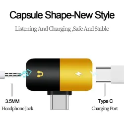 USB typu C - gniazdo 3,5 mm - ładowarka aux audio - konwerter OTG - adapter - kształt kapsułyRozgałęźniki