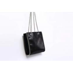 Retro shoulder bag - with rivets / chain strap - leather