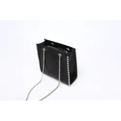 Retro schoudertas - met klinknagels / kettingriem - leerHandtassen