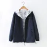 Spring / autumn hooded jacket - two sided - with zipper - cartoon print