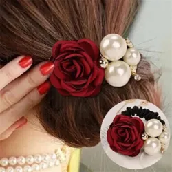 Elegant elastic hair band - with roses / pearls