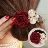 Elegant elastic hair band - with roses / pearls