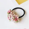 Elegantes elastisches Haarband - mit Blumen / Perlenperlen