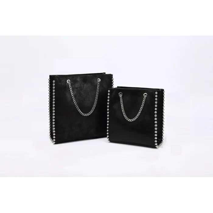 Retro schoudertas - met klinknagels / kettingriem - leerHandtassen