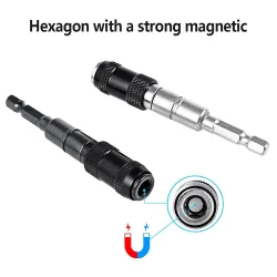 Wiertło magnetyczne - regulowane - obrotowy uchwyt końcówki - chwyt sześciokątny 1/4" - przedłużenie - adapterŚrubokręty