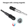 Wiertło magnetyczne - regulowane - obrotowy uchwyt końcówki - chwyt sześciokątny 1/4" - przedłużenie - adapterŚrubokręty