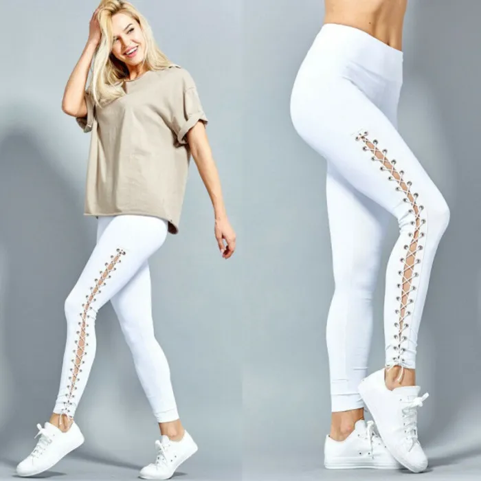 Modische Leggings - hohe Taille - seitliche Zierschnürung