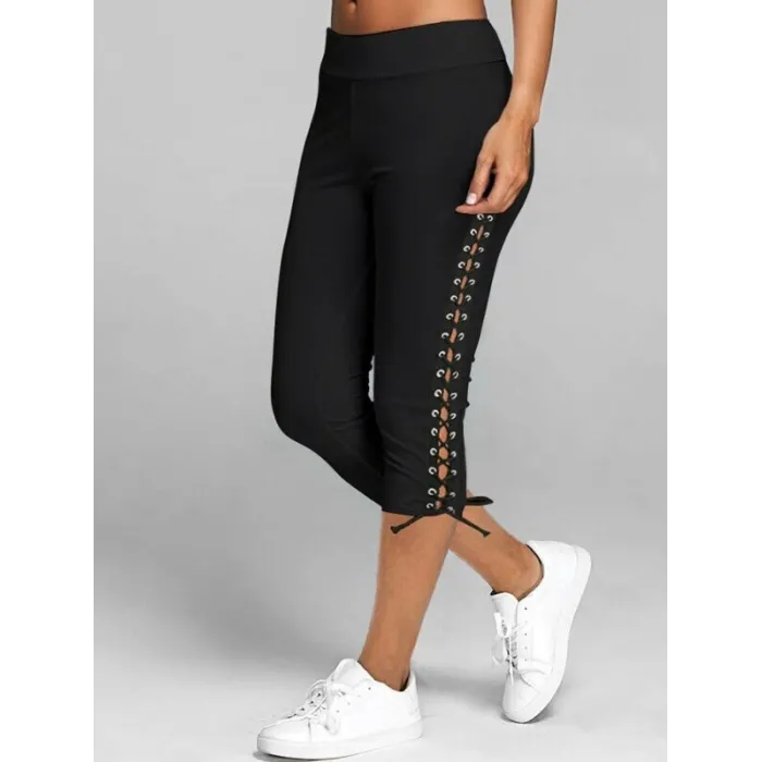 Trendy lace-up leggings - mid calf length