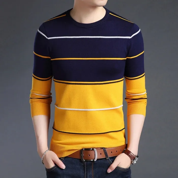 Elegancki męski sweter w paski - slim fitBluzy & Swetry