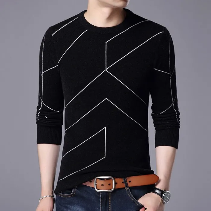 Modieuze warme trui - slim fit - print met geometrische lijnenHoodies & Sweaters