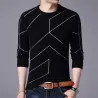 Modischer warmer Pullover - Slim Fit - geometrischer Liniendruck
