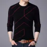 Modny ciepły sweter - dopasowany krój - nadruk w geometryczne linieBluzy & Swetry