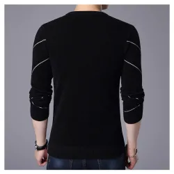 Modischer warmer Pullover - Slim Fit - geometrischer Liniendruck