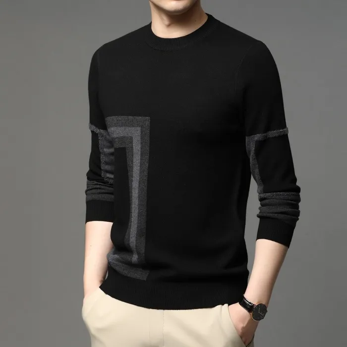 Modischer warmer Herrenpullover - Strickwolle - geometrischer Druck