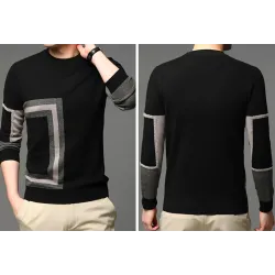 Fashionable warm men's sweater - knitted wool - geometric print