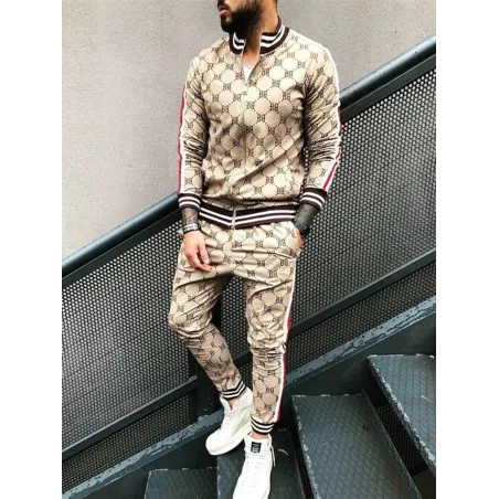 Modischer Sport-Trainingsanzug - Sweatshirt mit Reißverschluss / lange Hose - Slim Fit - 3D-Druck
