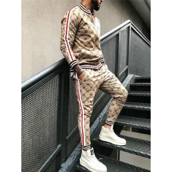Modieus sport trainingspak - sweatshirt met rits / lange broek - slim fit - 3D printenBroeken