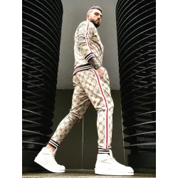 Modny dres sportowy - bluza z zamkiem / długie spodnie - dopasowany krój - druk 3DSpodni