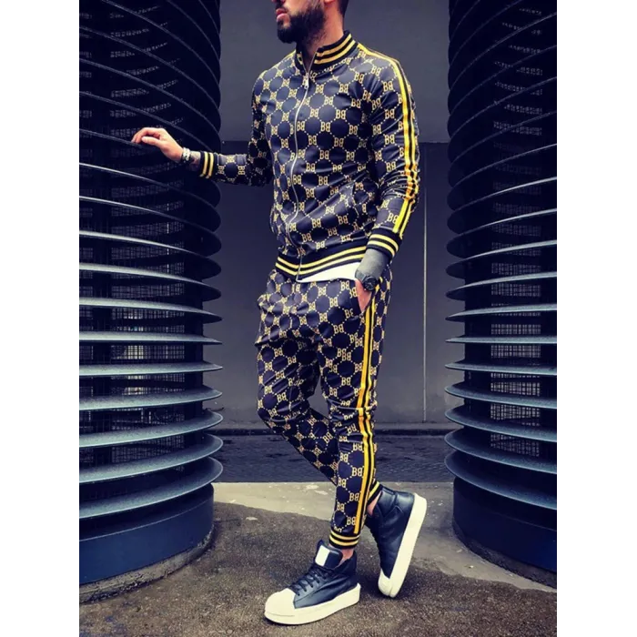 Modny dres sportowy - bluza z zamkiem / długie spodnie - dopasowany krój - druk 3DSpodni