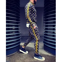 Modny dres sportowy - bluza z zamkiem / długie spodnie - dopasowany krój - druk 3DSpodni