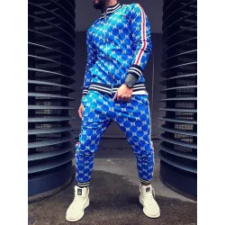 Modny dres sportowy - bluza z zamkiem / długie spodnie - dopasowany krój - druk 3DSpodni