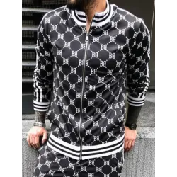 Fashionable sports tracksuit - sweatshirt with a zipper / long pants - slim fit - 3D printing