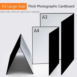 Dik fotokarton - opvouwbaar - wit / zwart / zilver reflecterend papier - A3 / A4Reflectieschermen