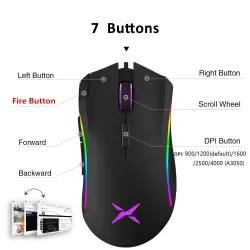 M625 - A3050 - 4000 DPI 1000Hz - przewodowa mysz do gier - podświetlenie RGB - 7 przycisków - USBMyszki